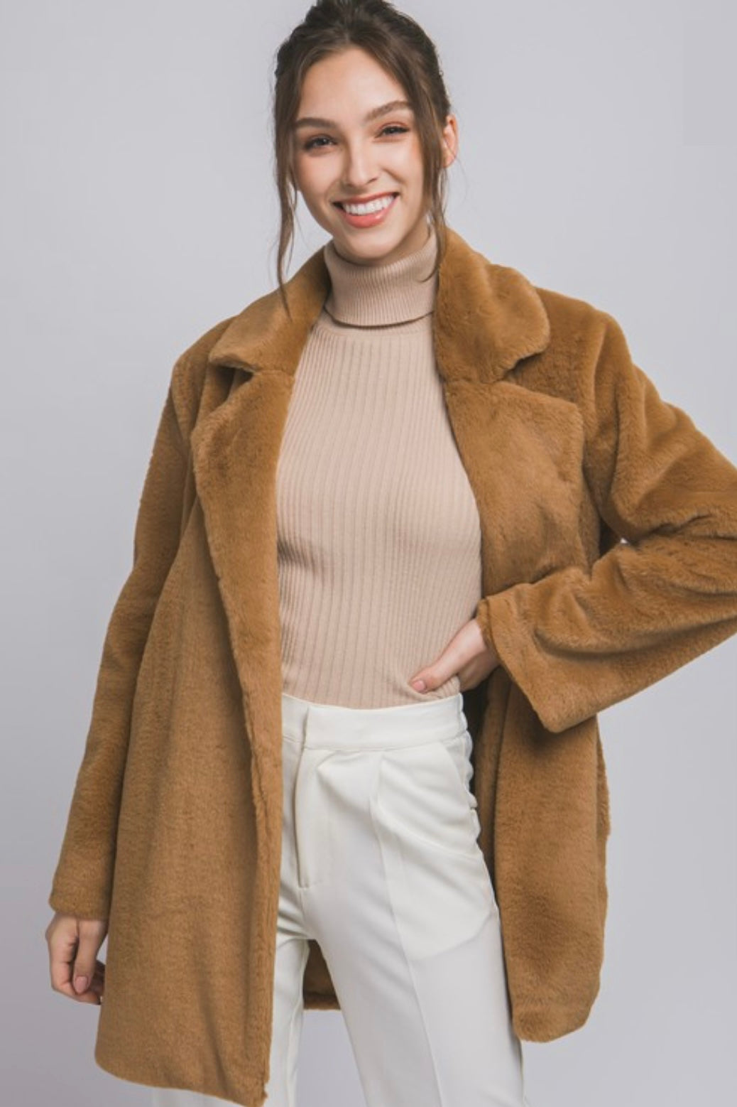 Woven Solid Teddy Collar Coat