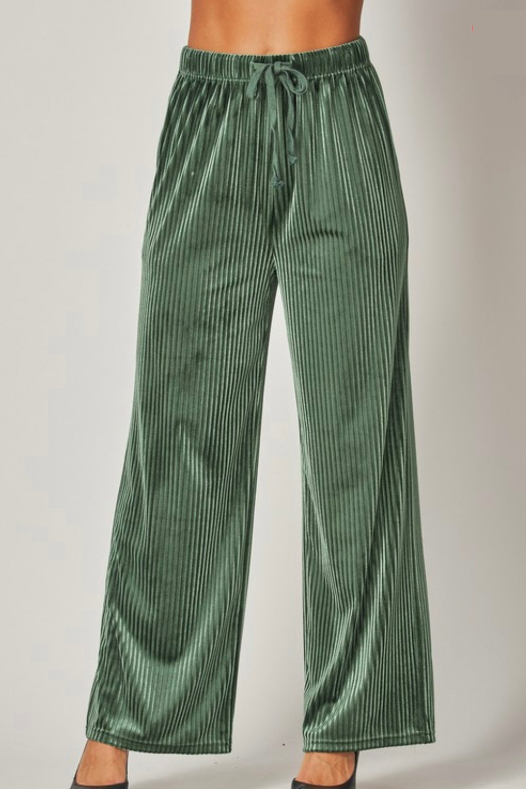 Ribbed Velvet High-Waist Wide-Leg Pants