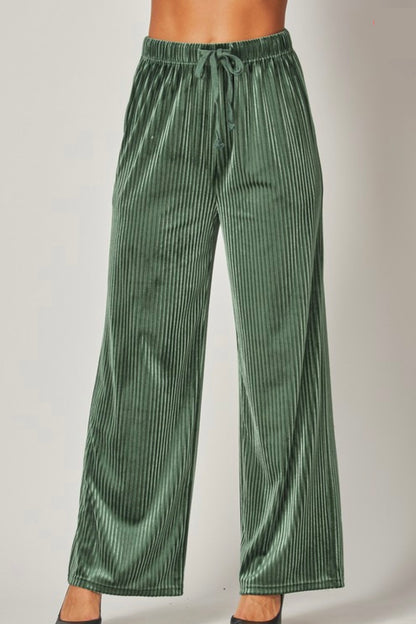 Ribbed Velvet High-Waist Wide-Leg Pants