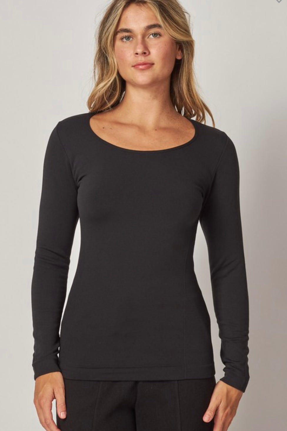 Fleece Lined Seamless Round Neck Long Sleeve Top