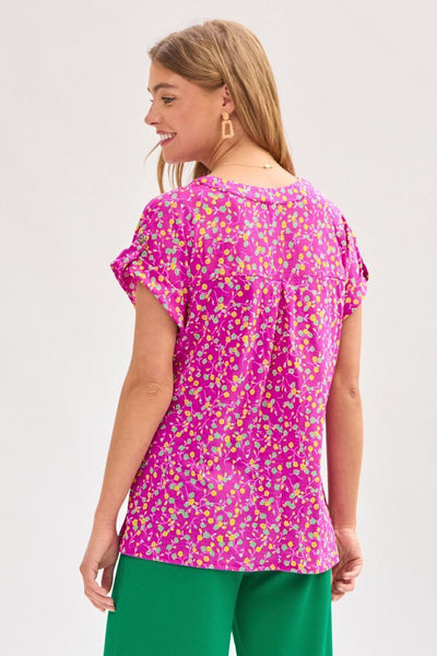 Pink Floral Short Sleeve Top