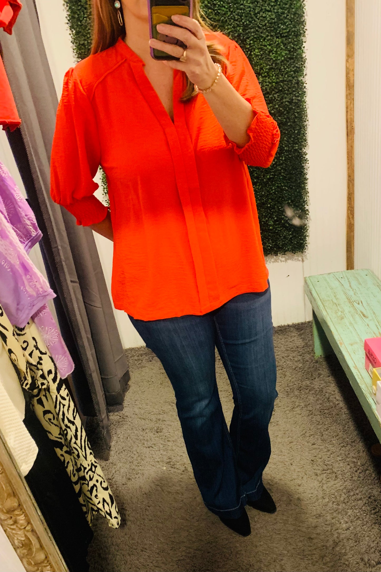 Red Split Neck Top