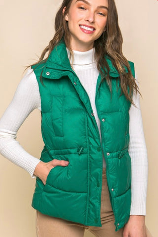 Zip-Up Puffer Vest with Waist Toggles