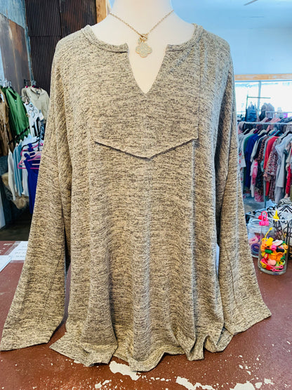 Taupe Two Tone Top - Plus