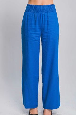 Royal Blue Linen Elastic Waist Pants