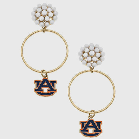 Auburn Tigers Pearl Cluster Enamel Hoop Earrings