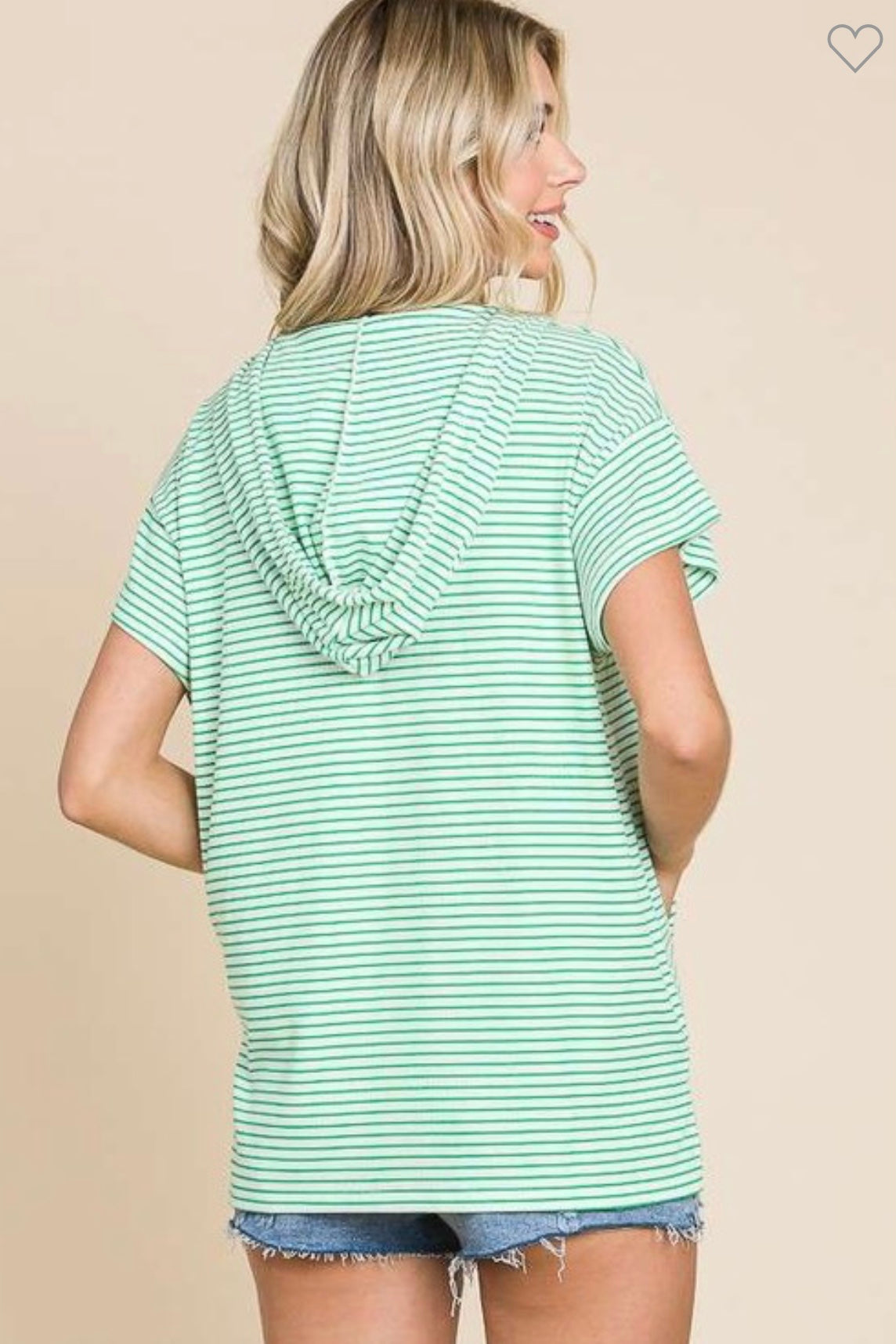 Green Short Sleeve Hoodie Top