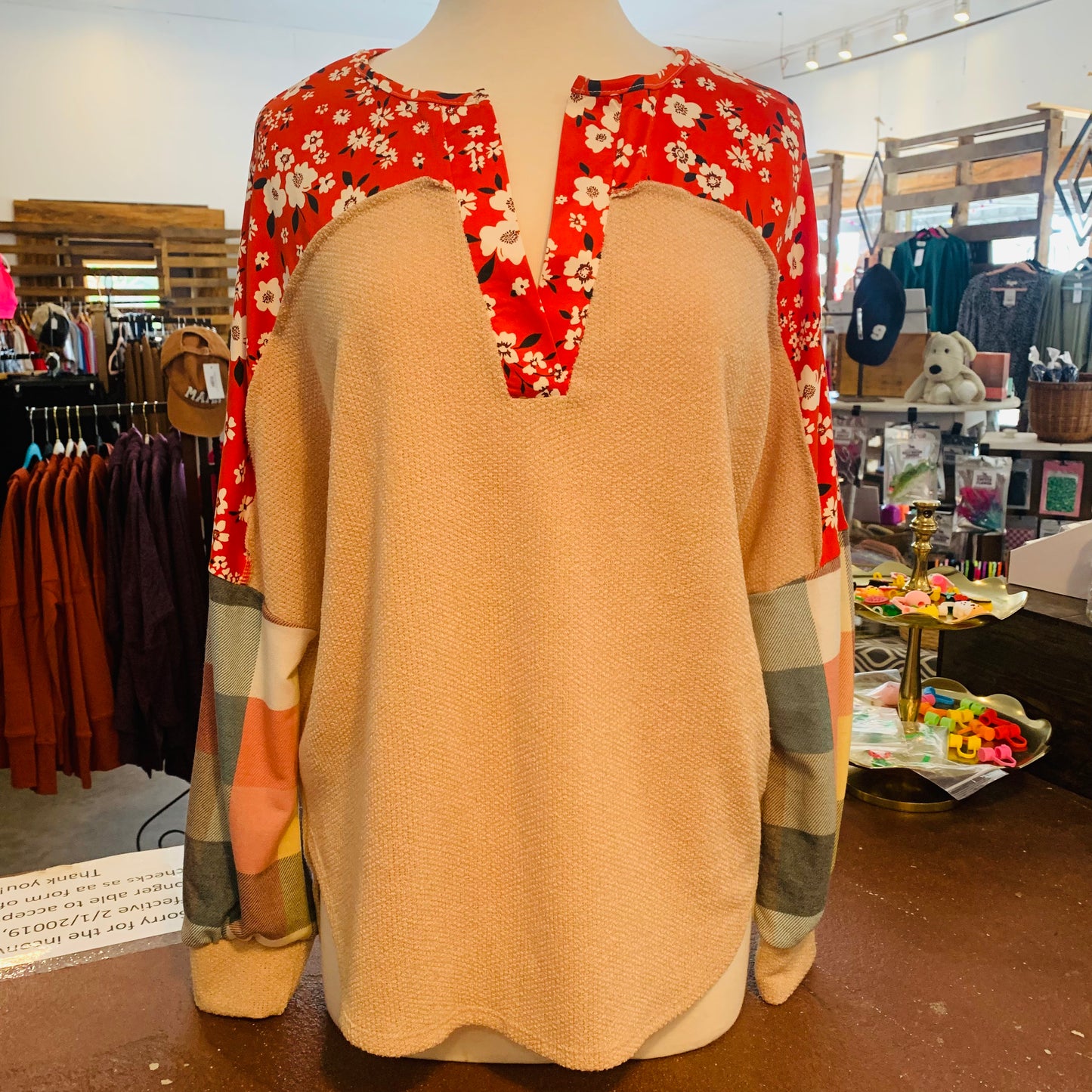 Rust Floral & Plaid Oatmeal Top