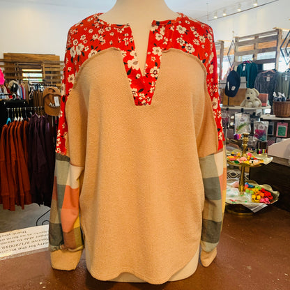 Rust Floral & Plaid Oatmeal Top
