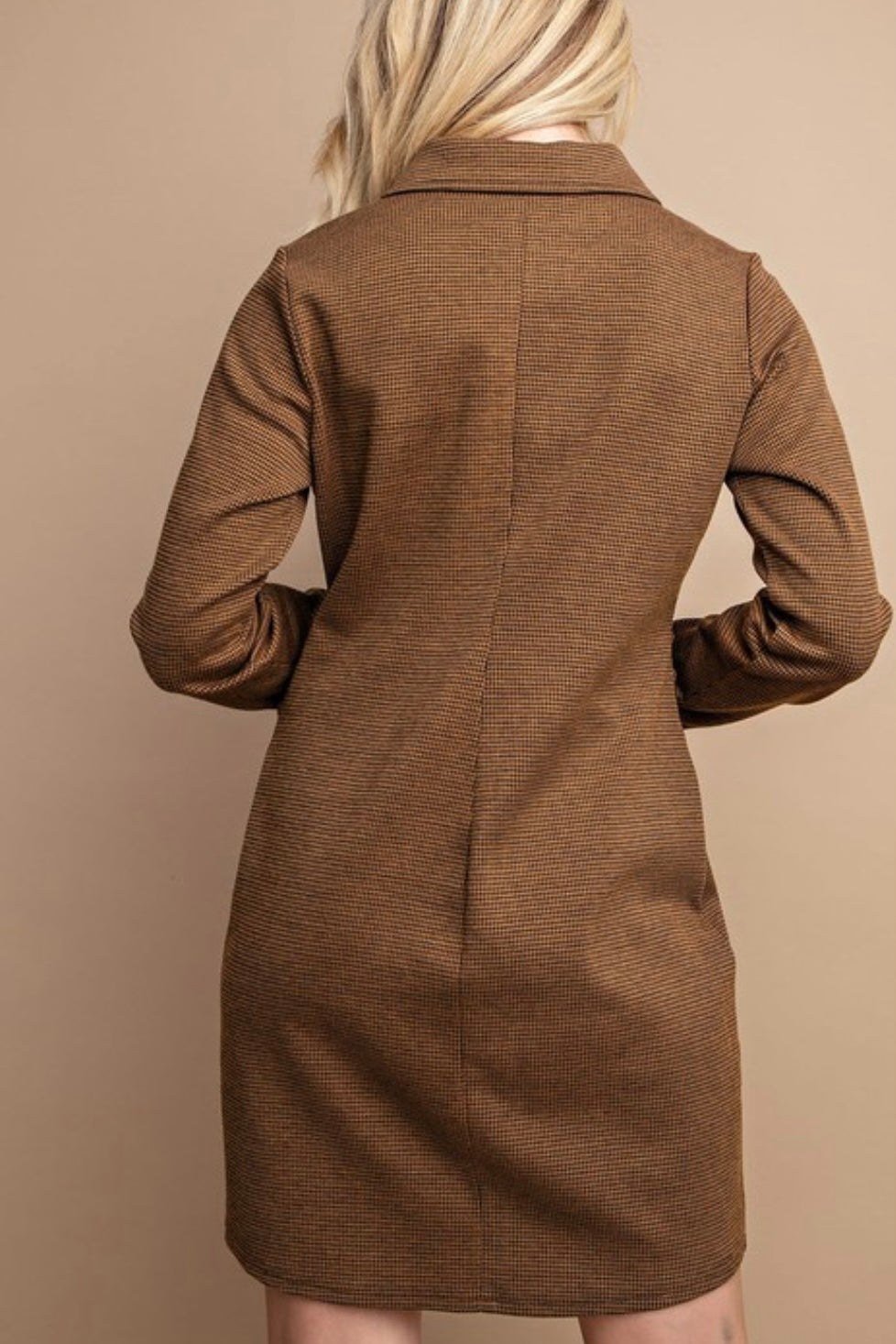 Copper Houndstooth Button Down Dress