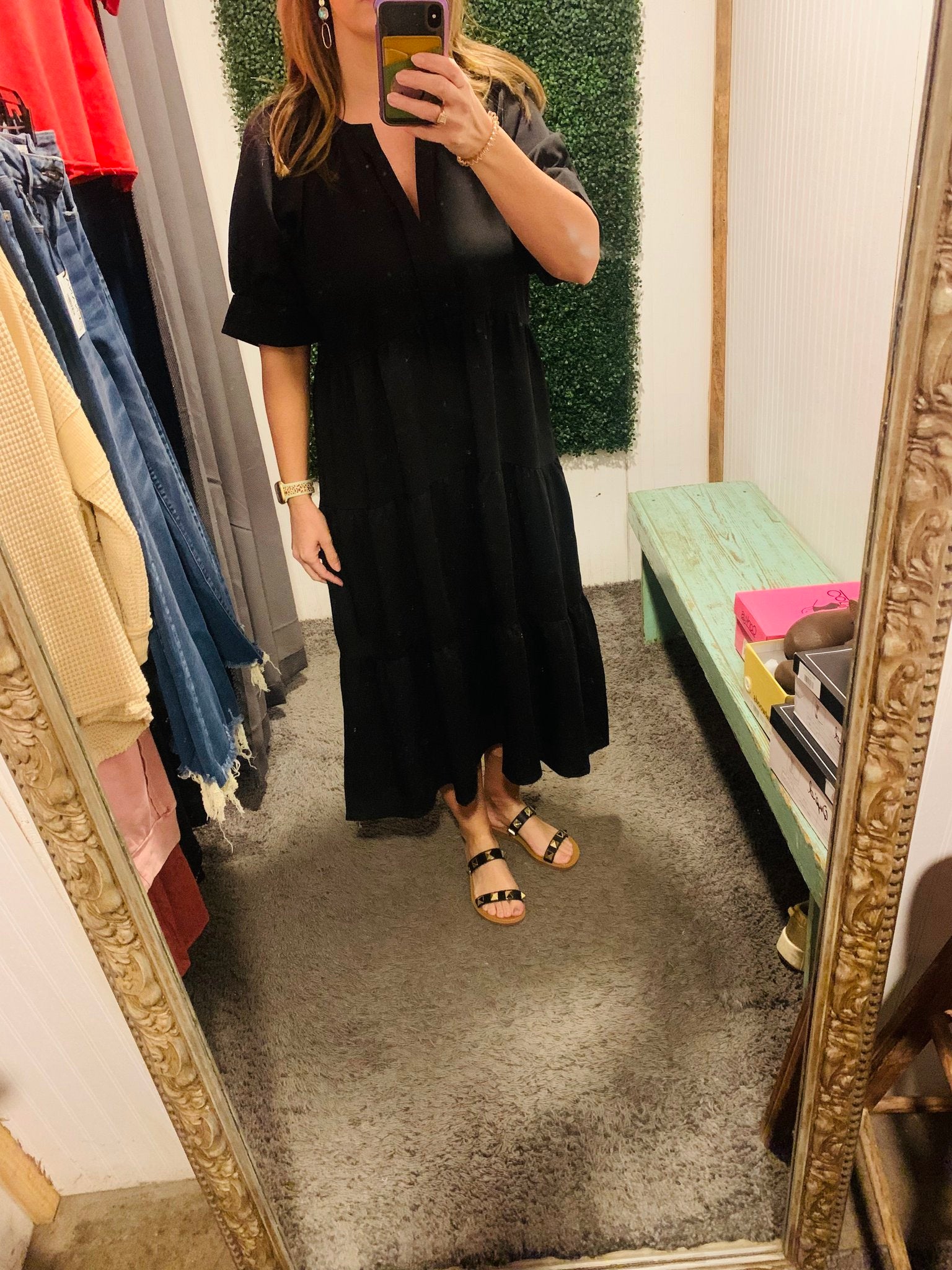 Black Split Neck Maxi Dress