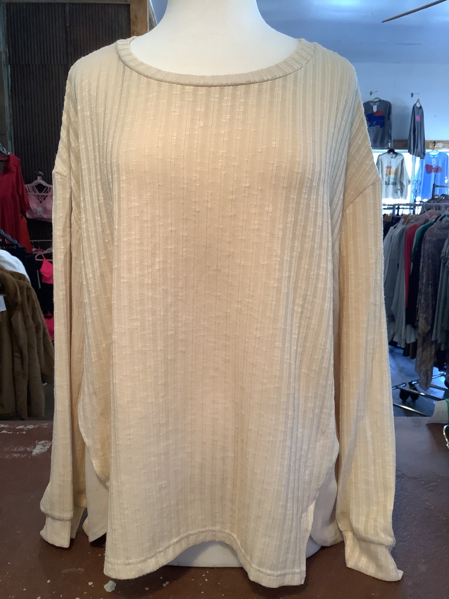 Cream Rib Knit Top - Plus