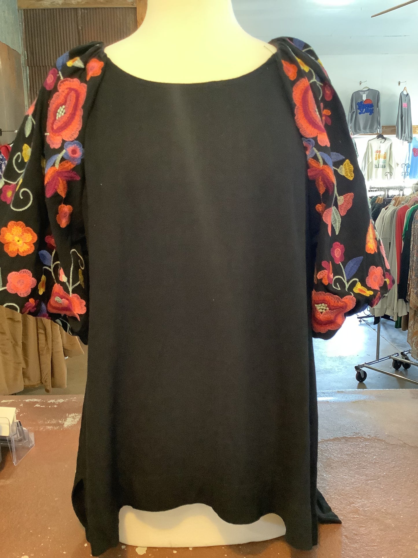 Black Embroidered Sleeve Top - Plus