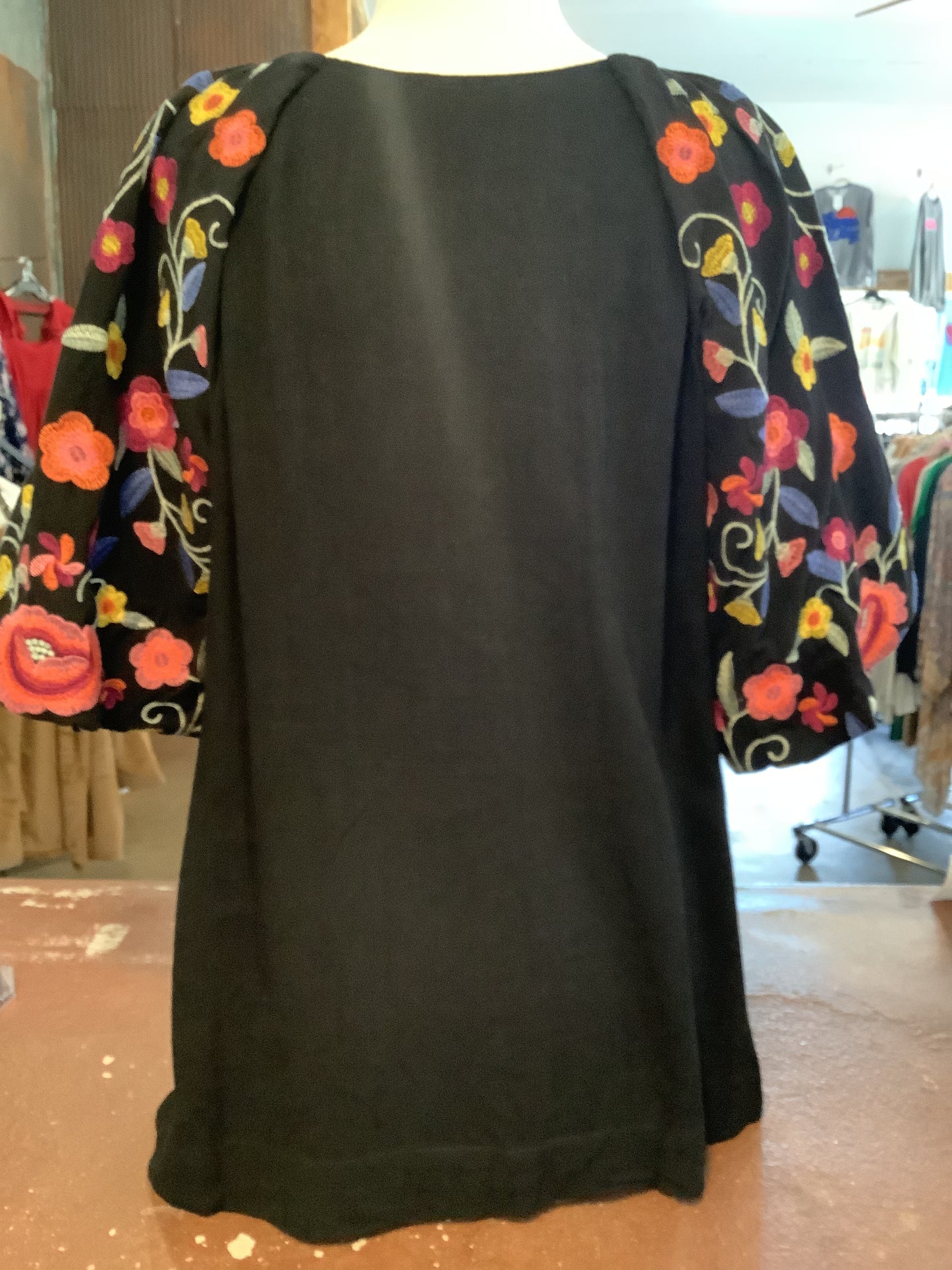 Black Embroidered Sleeve Top - Plus