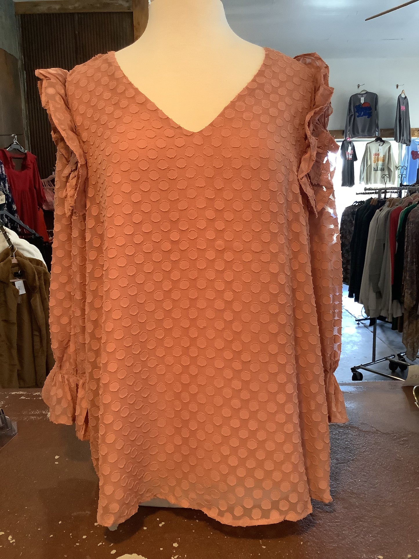 Light Sienna Ruffle Dot Top - Plus