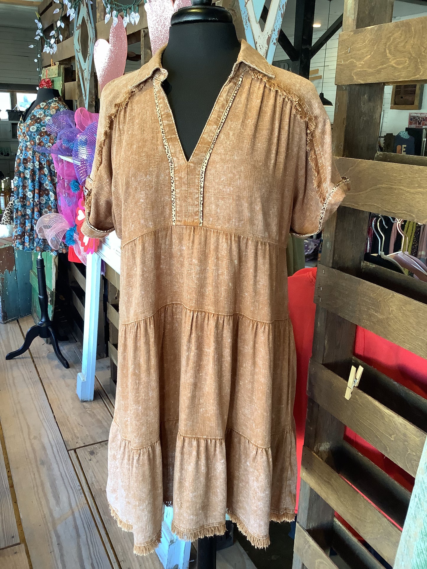 Mineral Wash Brown Leopard Dress
