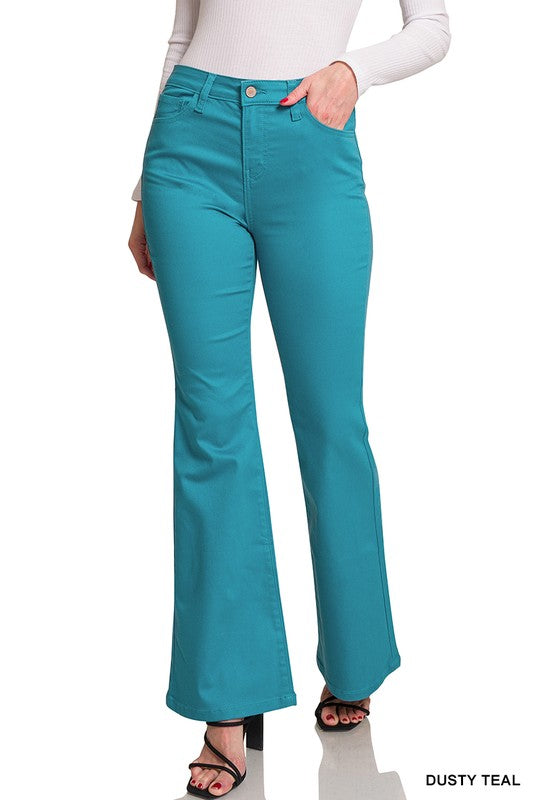 Teal High Rise Bootcut Denim Pants