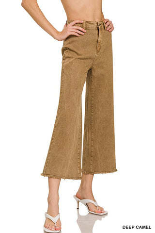 Camel Washed Frayed Denim Pants
