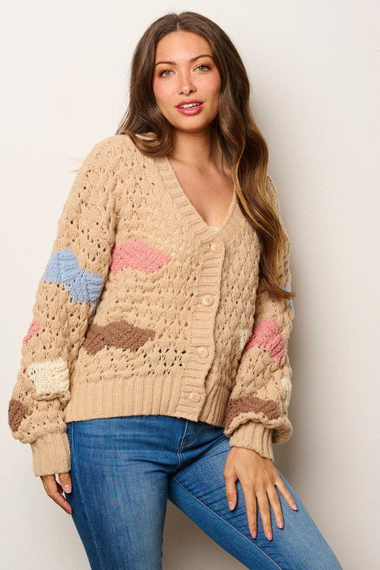 Taupe Colorblock Sweater Cardigan