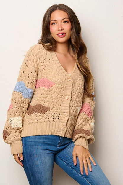 Taupe Colorblock Sweater Cardigan