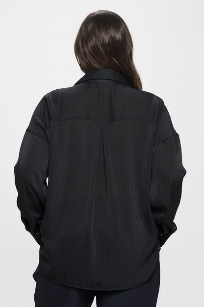 Black Pinstripe Button Up - Plus