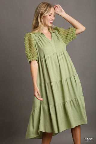 Sage Green Linen Midi Dress