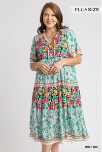 Mint Mix Floral Maxi Dress - Plus