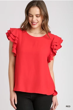Red Ruffle Sleeve Top