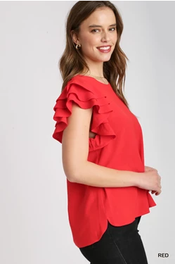 Red Ruffle Sleeve Top