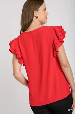 Red Ruffle Sleeve Top