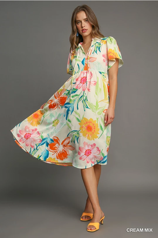 Ivory Floral Midi Dress