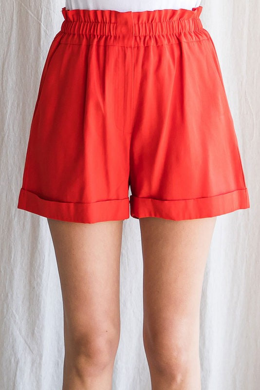 Red Stretch Waist Shorts