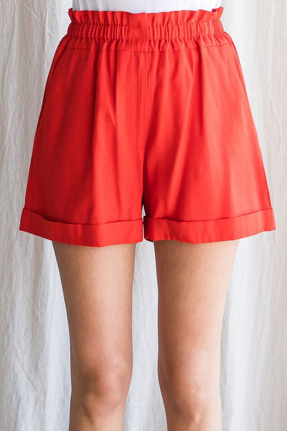 Red Stretch Waist Shorts