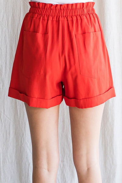 Red Stretch Waist Shorts