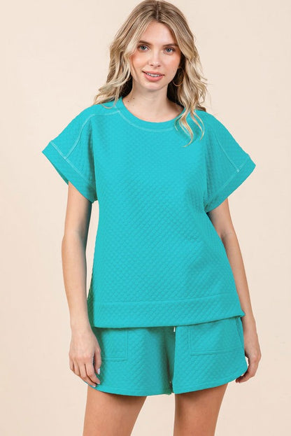 Turquoise Embossed Shorts Set