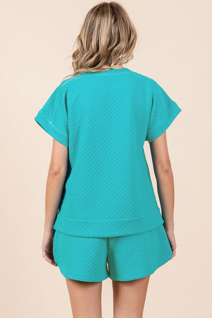Turquoise Embossed Shorts Set