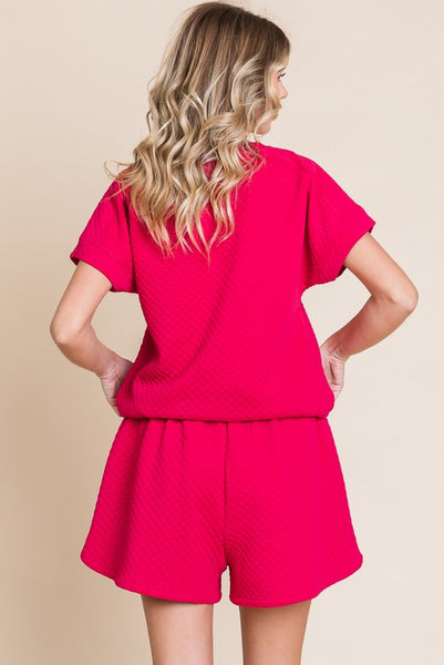 Fuschia Pink Embossed Shorts Set