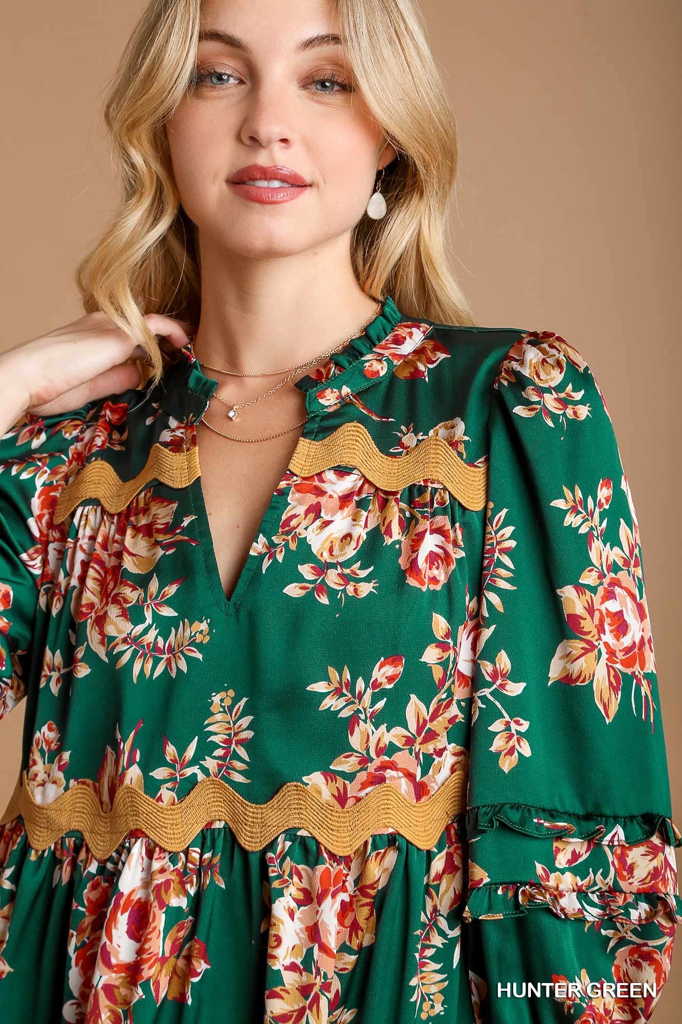 Hunter Green Floral Tiered Dress