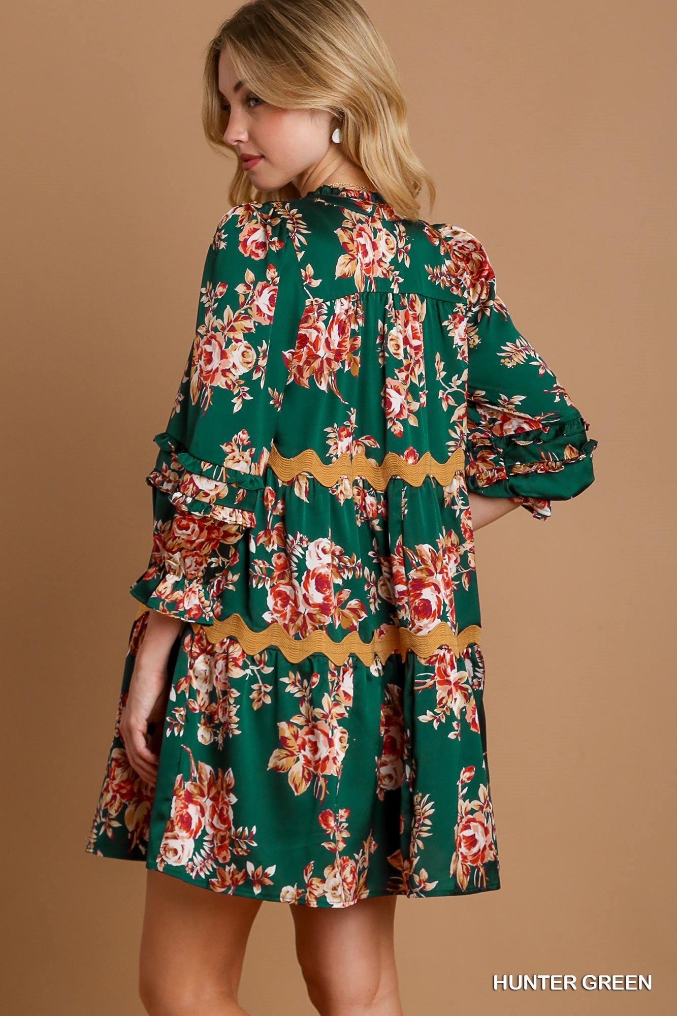 Hunter Green Floral Tiered Dress