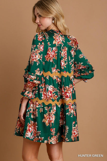 Hunter Green Floral Tiered Dress
