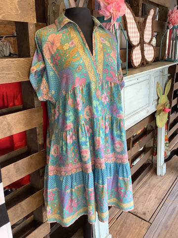 Mint Blue Floral Dress