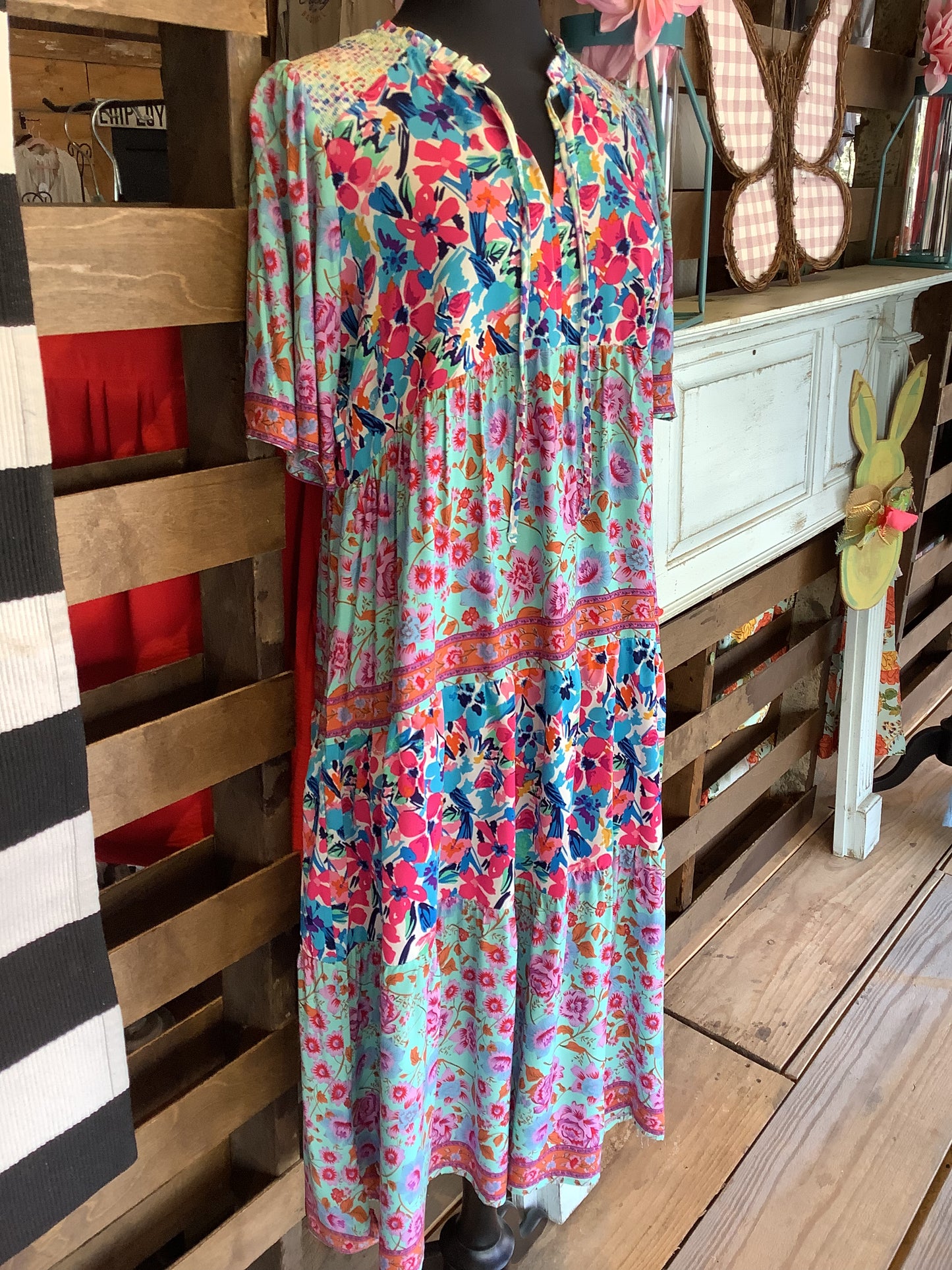 Mint Floral Maxi Dress-Plus