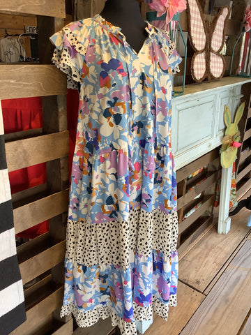 Light Blue Floral Maxi Dress - Plus