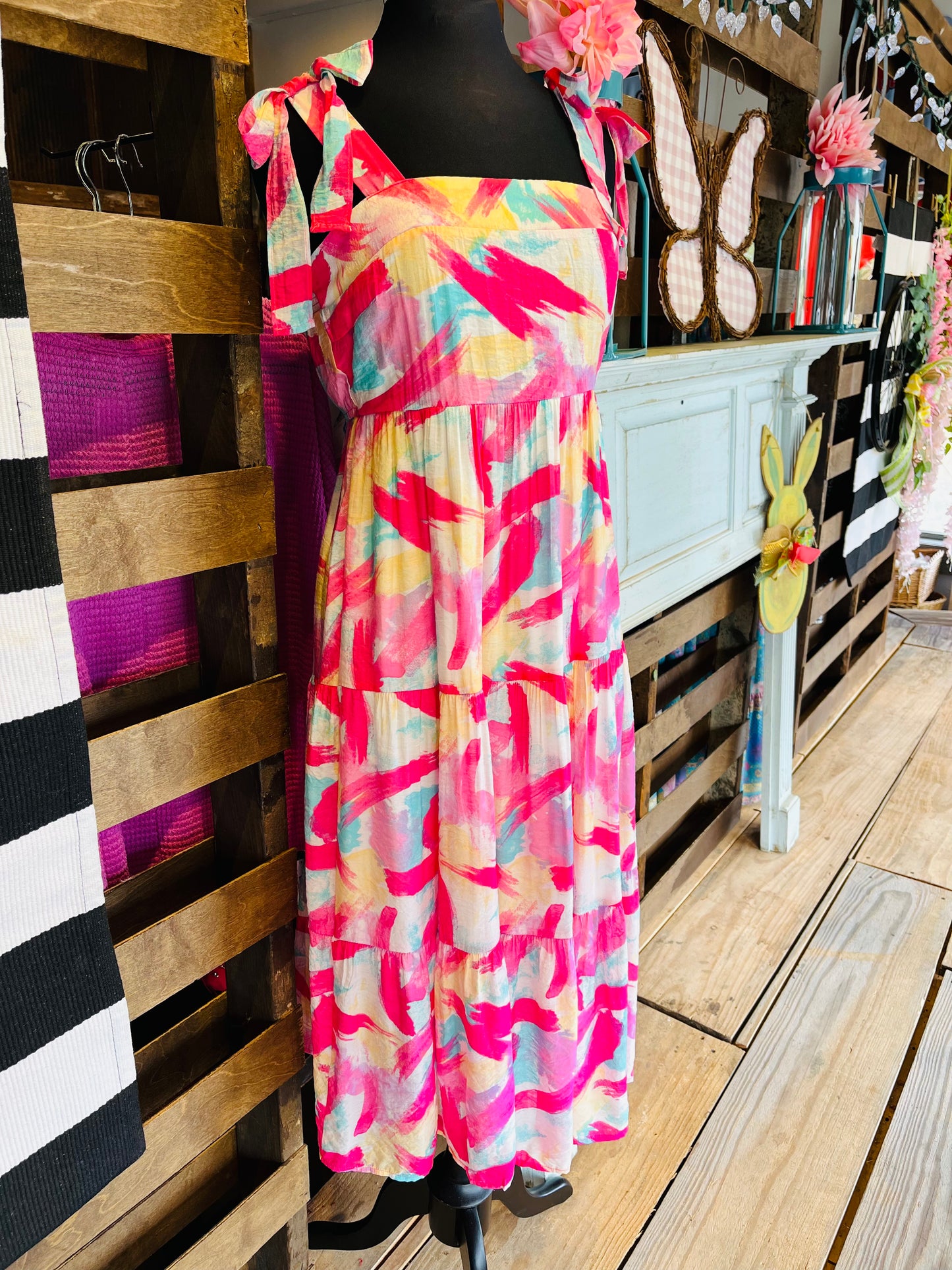 Pink Brush Stroke Midi Dress