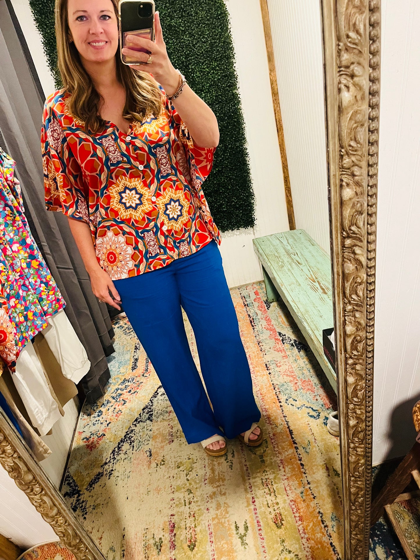 Royal Blue Linen Elastic Waist Pants