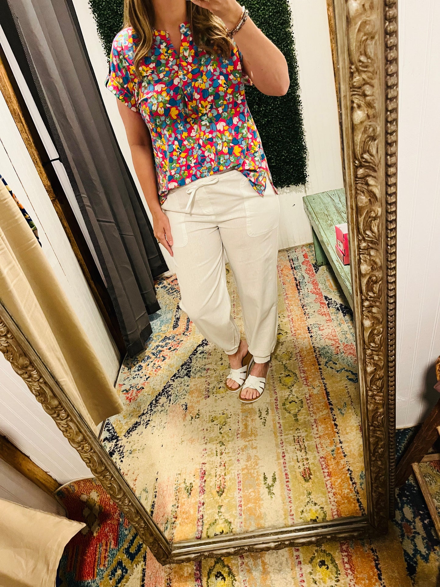 Pink Floral Short Sleeve Top
