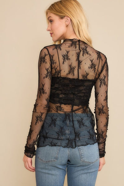 Lace High Neck Long Sleeve Top