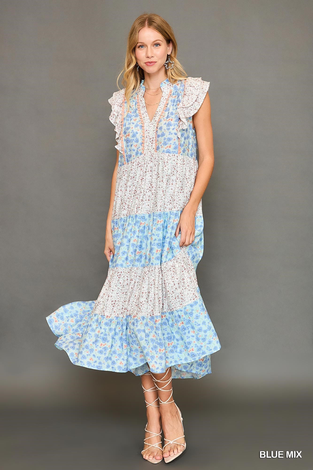 Blue Mixed Floral Maxi Dress