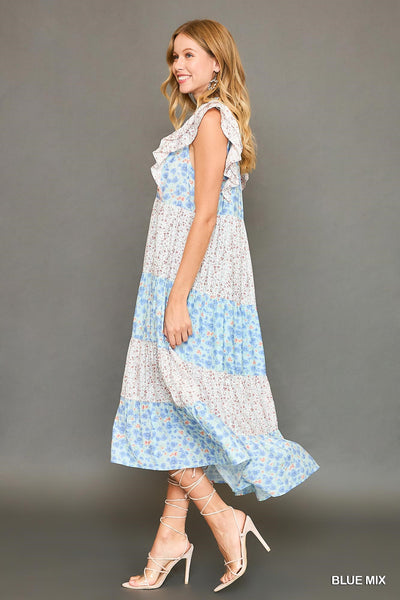 Blue Mixed Floral Maxi Dress