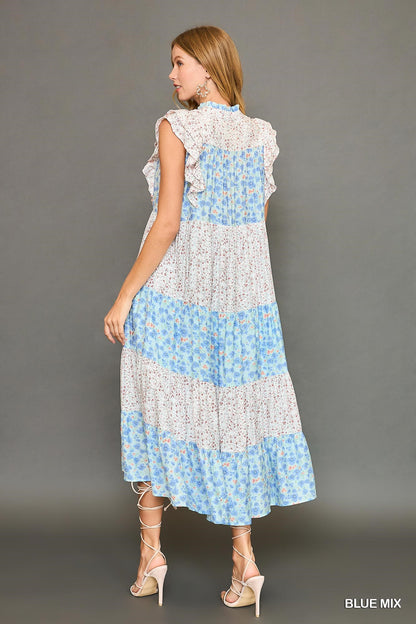 Blue Mixed Floral Maxi Dress
